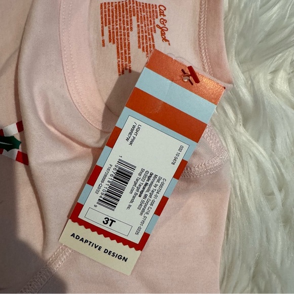 Cat & Jack NWT Pink Candy Cane Holiday Short Sleeve Tee Size 3T - Picture 4 of 5